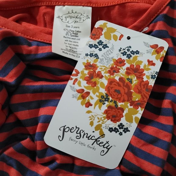 persnickety NWT flouncy red and blue striped high low long sleeve shirt size 3 - Picture 4 of 4